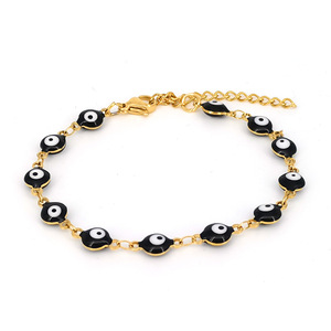 Pulsera de Acero Inoxidable Chapada en Oro de 18k al por Mayor para Mujer Hecha a Mano Estilo Bohemia Boho con Ojo Turco - Product Image 2
