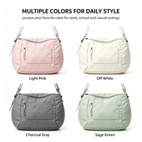 Sac à bandoulière léger vintage en nylon pour femme, multi-poches, résistant à l'eau, avec fermeture éclair, sac hobo quotidien
