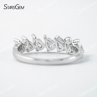 Starsgem 925 ayar gümüş Eternity Band DEF VVS Moissanite taş armut şekli alyans kadınlar için