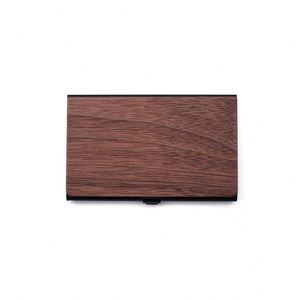 Estuche para Tarjetas de Crédito y de Visita de Aleación de Madera y Aluminio, Porta Tarjetas, Regalo Empresarial, Forma Geométrica, Negro - Product Image 1