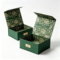 Boîte cadeau magnétique de luxe personnalisée en papier rigide vert avec dorure à chaud et logo en relief pour emballage de mariage ou d'anniversaire