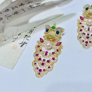 Broche en cristal de style rétro chinois, pendentif danse du lion, badge en métal de palais, épingle de col, mode homme et femme, une paire à porter - Product Image 5