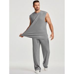 FOXA Men 2 Piece Set Sleeveless Tank Baggy Pants Knitted Stretch Breathable Casual Streetwear HipHop Outfit - Product Image 4