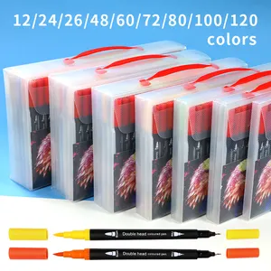 Wholesale Dual Tip Brush Markers 24 36 48 60 Colors Drawing Water Colour Art Markers Set School Supplies Watercolor Marker Pen