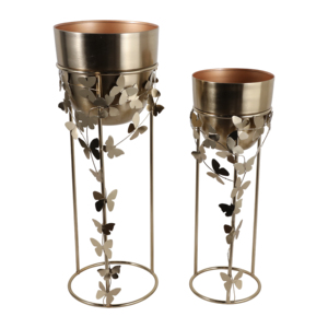 Vasi Decorativi in Metallo con Farfalle, Fioriere da Interno ed Esterno, Set di Vasi Moderni da Terra - Product Image 1