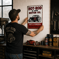 Letreros Metálicos Vintage de Hierro, Decoraciones de Pared para Garaje, Pósters de Coches Hot Rod, Placas Metálicas de Gasolineras, Decoración Retro para Cuarto de Hombre
