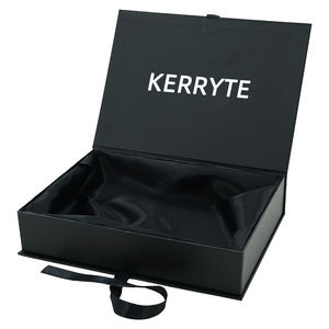 Boîtes d'emballage de luxe pour cheveux en satin noir avec logo personnalisé, coffret magnétique pour perruques et extensions capillaires - Product Image 1