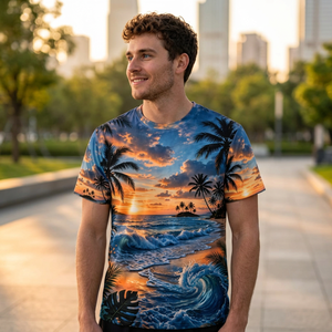 เสื้อยืดผู้ชาย คอโอ แขนสั้น ผ้าฝ้าย 100% เป็นมิตรกับสิ่งแวดล้อม สไตล์ลำลอง พิมพ์ลายแบบซับลิเมชั่น - Product Image 1