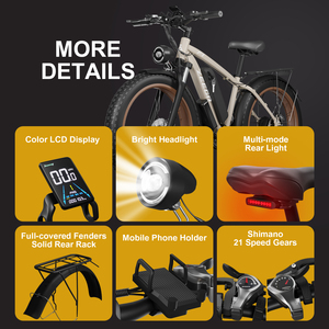 Vélo électrique à pneus gras de 26 pouces, batterie 48v/16ah, vélos électriques de montagne pour adultes, frein à disque hydraulique, vélo électrique à 7 vitesses, vélo de route électrique - Product Image 6