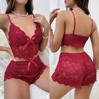 Set Piyama Rumah Mewah Dua Potong, Kemben dan Celana Pendek Berenda Seksi, Lingerie Seksi dengan Hiasan Ruffle, Model Half Slip