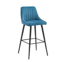 Hauteur Designer Meubles Chaise Poudre Italienne Haute Bleu Velours Retour Tabouret De Bar Chaise Pour Table Comptoir De Cuisine
