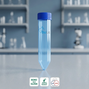 Tube à centrifuger en verre borosilicaté avec bouchon à vis bleu, tube à échantillons de laboratoire pour usage clinique et en laboratoire - Product Image 3