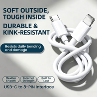 Câble USB Type C durable et flexible résistant aux plis pour la charge rapide des téléphones – Câble d'alimentation quotidien pour iPhone 8-14