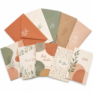 Juego <span class=keywords><strong>de</strong></span> Tarjetas <span class=keywords><strong>de</strong></span> Notas <span class=keywords><strong>de</strong></span> Estética Minimalista, Tarjetas <span class=keywords><strong>de</strong></span> Felicitación Botánicas Abstractas con Sobres, Papelería Personalizada al por Mayor - Product Image 1