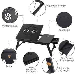 Khay Giường Gấp Để Bàn Máy Tính Xách Tay Bằng Tre Màu Đen Bàn Ăn Sáng Chân Đế Máy Tính Bảng Để Bàn Có Quạt Làm Mát Ngăn Kéo - Product Image 5