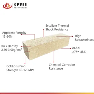 Batu bata tahan api KERUI 3.5g/cm3 batu bata korundum Mullite untuk tanur peleburan kaca dan sebagai furnitur pembakaran menembak keramik