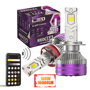 Redsea 160W ứng dụng điều khiển xe <span class=keywords><strong>Led</strong></span> Đèn Pha có thể thay đổi màu sắc <span class=keywords><strong>LED</strong></span> ánh sáng H1 H3 H8 H9 H11 9005 9006 tự động đèn pha <span class=keywords><strong>led</strong></span> H4 <span class=keywords><strong>LED</strong></span> bóng đèn H7 - Product Image 1