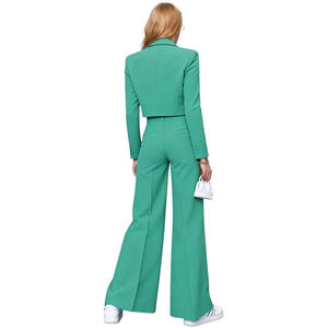 Completo Donna 2025 Nuovo Top e Pantaloni Casual Stile Vintage per Uso Quotidiano Set Tessuto Tinta Unita - Product Image 3