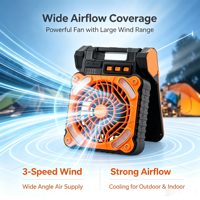 Nouveau ventilateur de camping avec batterie rechargeable, contrôle numérique, powerbank 15000mAh, logo personnalisé coloré pour une utilisation en extérieur