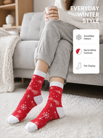 Chaussettes de Noël personnalisées OEM ODM en jacquard flocon de neige, chaussettes en tricot festives rouge et blanc contrastées pour coffrets cadeaux de fêtes