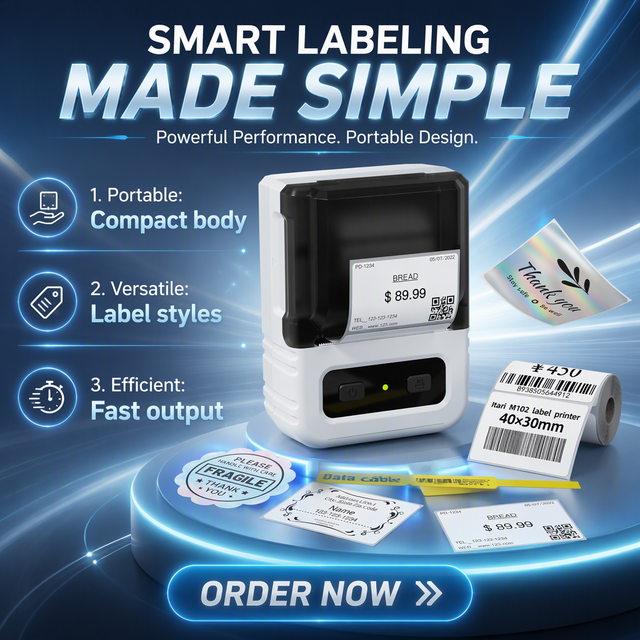 Phomemo M102 Thermal Label Printer, Inkless Portable Sticker Maker for Small Business, Barcode Price Tag Label Machine