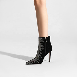 Bottines à talons aiguilles à bout pointu en strass <span class=keywords><strong>noir</strong></span> pour femmes, bottines en <span class=keywords><strong>daim</strong></span> scintillantes pour l'automne/hiver - Product Image 3