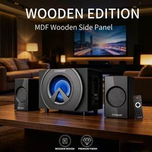 Nouveaux haut-parleurs PC pour home cinéma 2.1 avec caisson de basses, AUX/USB/SD/lumière LED - Product Image 6