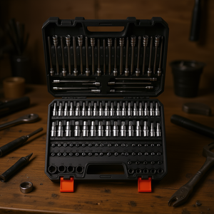 Juego de 107 piezas de llaves de vaso de impacto hexagonales SAE métricas extra largas de acero aleado S2 de 1/4, 3/8 y 1/2 pulgadas, cromadas, para uso manual - Product Image 2