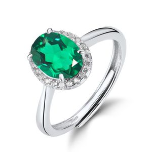 925 <b>Silver</b> Cultured <b>Emerald</b> <b>Ring</b>, Shining Romantic Engagement Proposal Party Gift, A Great Surprise for Girls L - Product Image 2