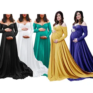 ठोस रंग लंबी आस्तीन महिलाओं गर्भावस्था मातृत्व कपड़े फोटो शूट के लिए