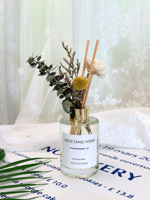 Diffuseur de parfum d'ambiance longue durée avec bouteille en verre sans BPA, bâtonnets multi-usages, liquide et belles fleurs séchées