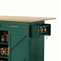 Îlot de cuisine vert moderne en usine avec chariot de rangement roulant table pliable, étagères, porte-épices et porte-serviettes