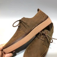 Claks Handmade Coffee Genuine Leather Retro Sporty Lightweight Breathable Anti-Slip Running Sneakers Rubber Sole Casual Shoes