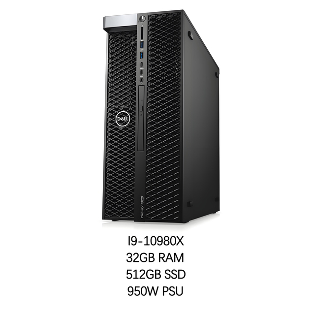 New De Ll Precision T5820 I9-10980X 32GB RAM 512GB SSD 950W PSU Customizable Computer Tower Desktop Workstation