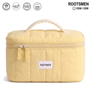 Bolsa de Cosméticos Acolchada Color Amarillo Mantequilla, Estuche de Maquillaje de Gran Capacidad con Asa Superior Suave, T/C Polialgodón, Logotipo Personalizado OEM - Product Image 5