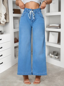 Hot selling European and American standard size summer <b>stretch</b> <b>denim</b> straight leg pants for women's wide leg pants - Product Image 1