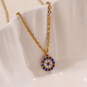 Collier Œil Turc pour Femme, Chaîne en Or avec Pendentif Rond en Zirconia, Chaîne de Clavicule, Bijou Tendance, Idéal Cadeau - Product Image 3