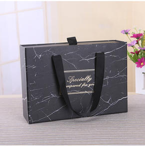 Boîtes d'emballage de cadeau d'anniversaire pour hommes de Style marbre noir boîte de papier de tiroir poignée de ruban éponge stratification mate emballage de mode - Product Image 5