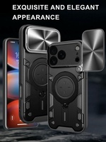 Coque robuste de protection de qualité militaire pour iPhone 18 17 Pro Max avec protection coulissante de l'objectif de l'appareil photo, antichoc, noire