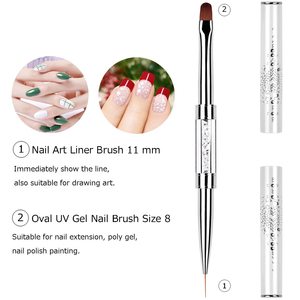 Hot Sale Professional Dual Headed Multi Function Nylon Gel Polish <b>Nail</b> Brush Metal Handle <b>Nail</b> Pusher for Poly Gel <b>Extension</b> - Product Image 2
