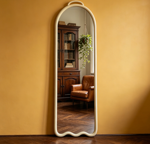 Espejo Decorativo de Tela Estilo Nórdico, Espejo de Pie de Cuerpo Entero con Marco de MDF y Material de Vidrio para Hogar y Cosmética - Product Image 4