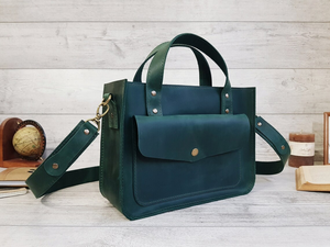 Sac à main en cuir personnalisé pour femme, sac bandoulière vert, sac fourre-tout pour ordinateur portable fait main, idée cadeau pour elle - Product Image 1