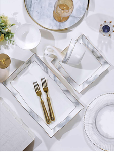 ชุดอาหารค่ำหรูหราทนทาน 50 ชิ้น ทำจากเซรามิกเนื้อละเอียด พร้อมลวดลายสวยงามและขอบทอง ดีไซน์คลาสสิกสง่างาม สำหรับ 8 ท่าน - Product Image 5