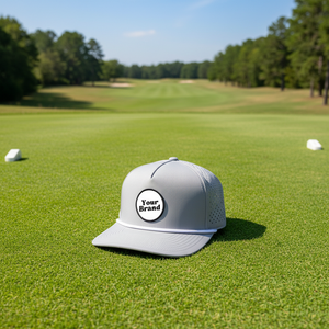 Casquette de sport imperméable grise vierge personnalisable avec logo pour homme, perforations découpées au laser, idéale pour le golf et la course à pied - Product Image 1