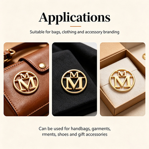 ป้ายโลหะรูปวงกลมแบบมีร่องลายตัวอักษร Gold M ขอบขัดเงา สำหรับกระเป๋า เสื้อผ้า และเครื่องประดับแบรนด์เนม - Product Image 6