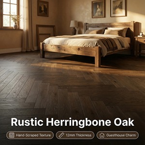 Rustic Herringbone Oak Multi-layer <strong>Flooring</strong> With Hand-scraped Surface &amp; 15mm, Parquet For Vintage Guesthouses - Product Image 1
