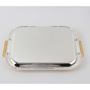 Bandeja de Servicio de Metal Dorado para Restaurante de Hotel para Catering, Bandeja de Servicio de Metal Dorado con Asa - Product Image 4