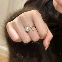 Bague en perle d'eau douce naturelle Zhuji, bijou simple en forme de T avec perle blanche pour femme, bijoux de mariage de haute qualité, vente en gros