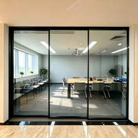 Porte coulissante en verre pour intérieur de bureau, rail dissimulé, cadre noir, cloison de séparation, séparateur de salle de conférence, porte en aluminium connectée