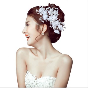 <span class=keywords><strong>Broche</strong></span> à <span class=keywords><strong>cheveux</strong></span> en mousseline strass et perles, pour mariée, faite à la main, HA-100%, vente en gros, 1368 - Product Image 1